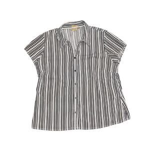 Notations Black White Striped Blouse Button Down Size XL Casual Preppy Retro